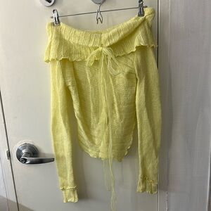 Kimchi Blue Yellow off-the-shoulder bow sweater
